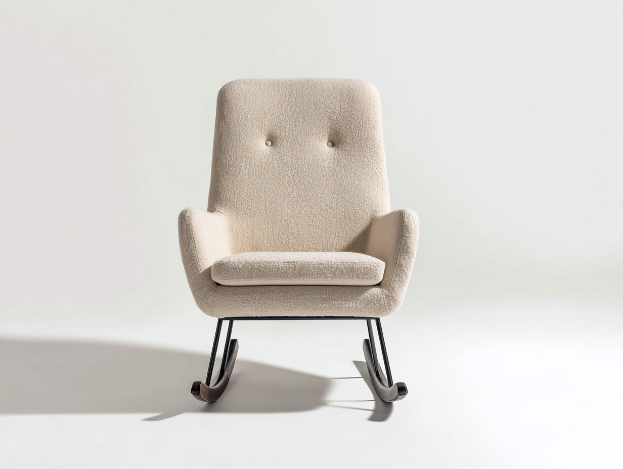 Mecedoras de tela bouclé 72x88x102 cm - Blanco crema - Diseño moderno con estructura mecedora