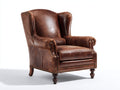 Sillón orejero de cuero envejecido estilo clásico capitoné marrón 85x90x110 cm uso interior salón dormitorio