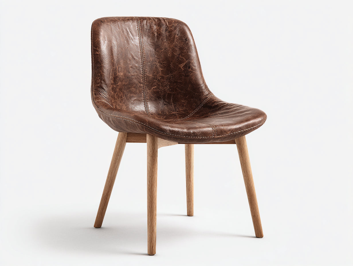 Silla de comedor tapizada en piel sintetica marron envejecido con patas de madera estilo moderno 50x55x86 cm Sillas de comedor