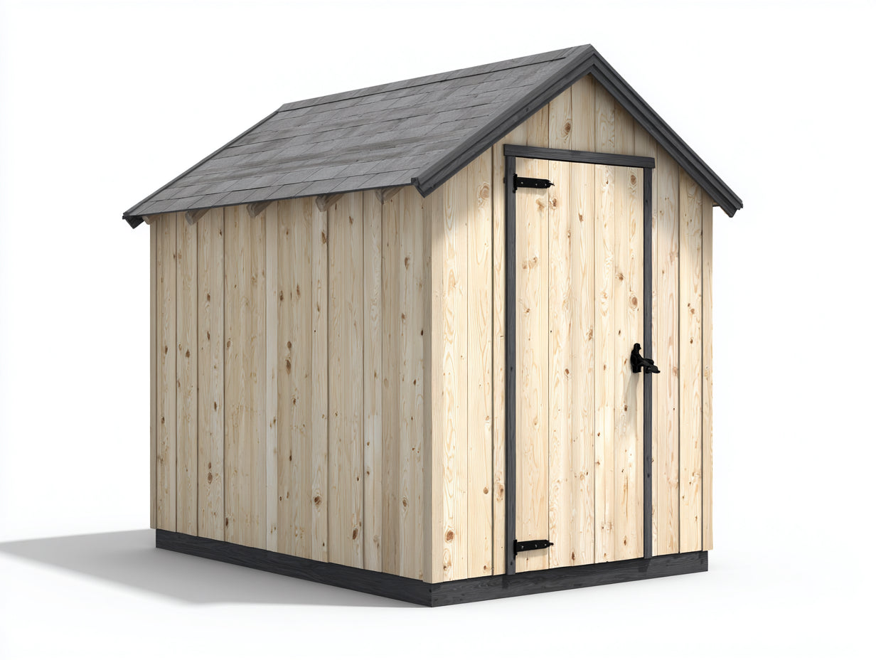 Casetas de jardín de madera maciza 240x180x230 cm - Madera natural-Gris antracita - Con puerta de una hoja y techo a dos aguas