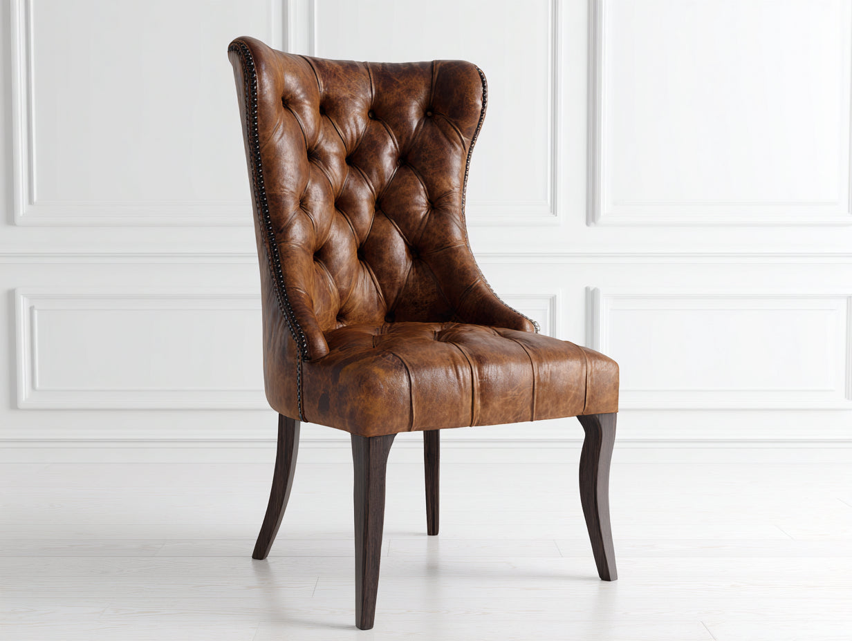 Sillas de comedor silla cuero envejecido madera 55x60x105 cm - marrón - estilo clásico vintage capitoné comedor