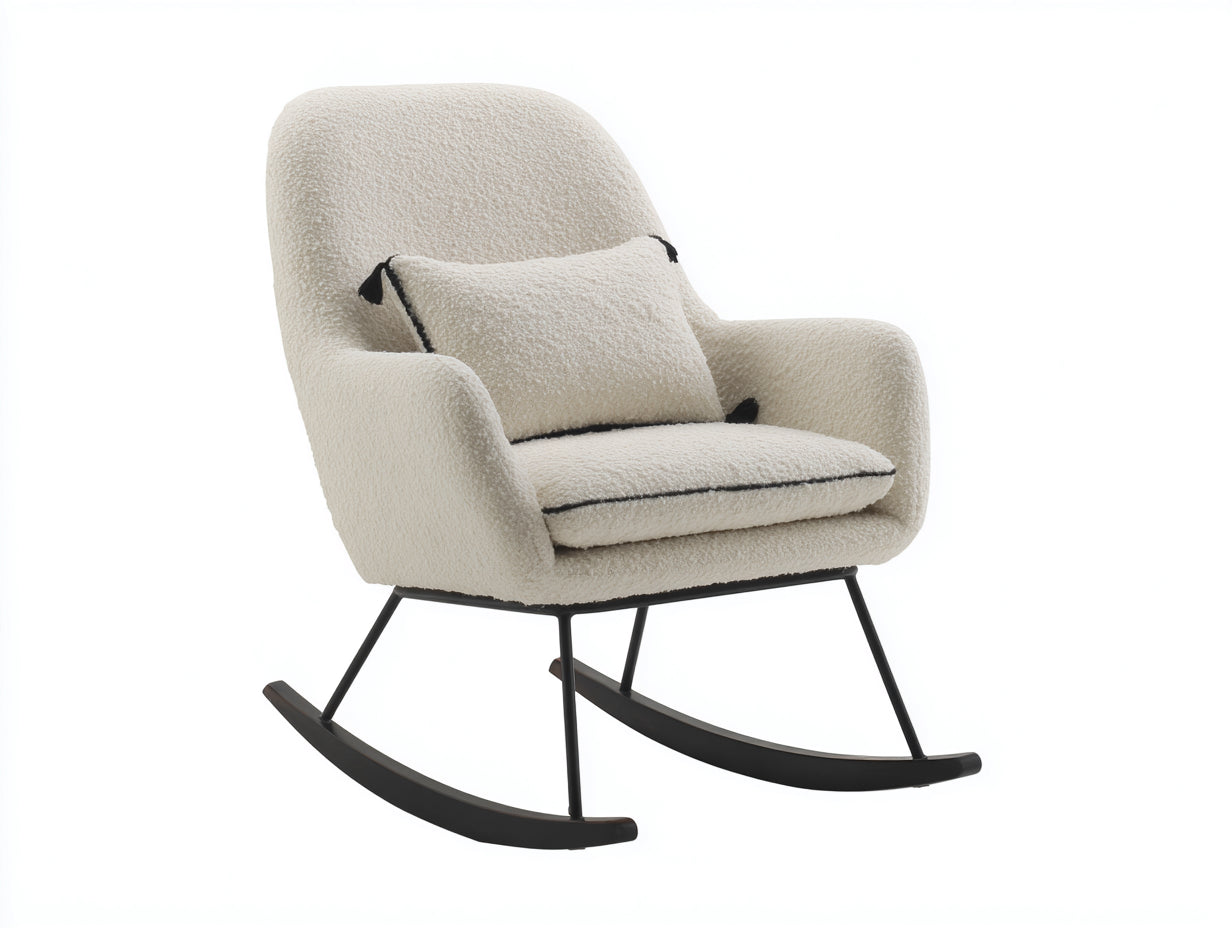 Mecedoras de tela bouclé 82x94x101 cm - Blanco crema - Diseño moderno con base mecedora