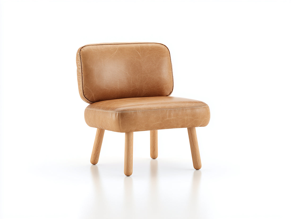 Silla de comedor tapizada en piel sintetica marron claro con patas de madera estilo moderno 55x55x78 cm Sillas de comedor