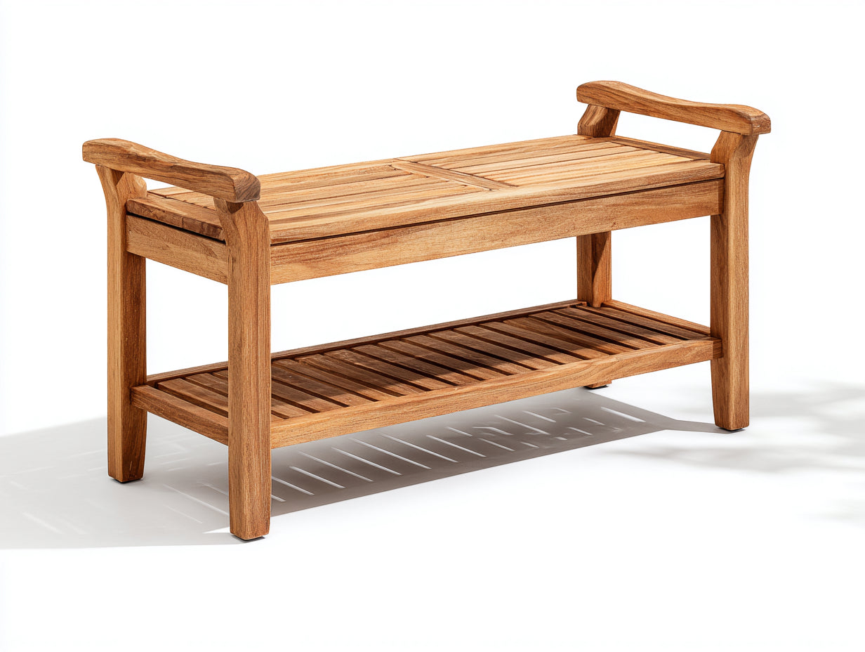 Bancos de jardín madera maciza 120x40x50 cm - Madera natural - Estilo moderno con estante inferior