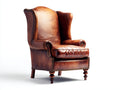 Sillón orejero tapizado piel sintética 87x91x114 cm - Marrón coñac - Estilo clásico