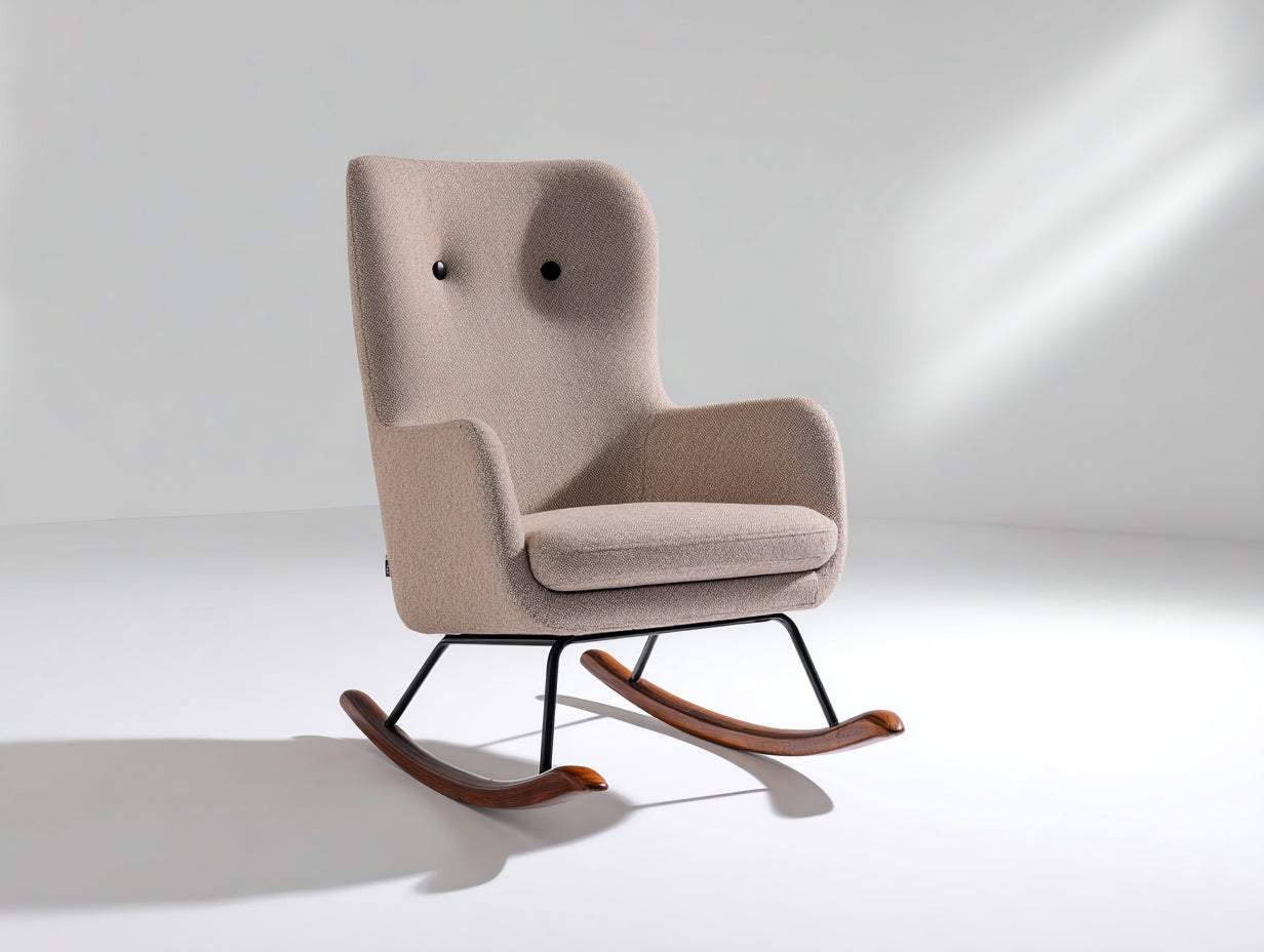 Mecedoras tapizada tela bouclé 78x92x105 cm - Beige-Negro-Madera natural - Diseño moderno