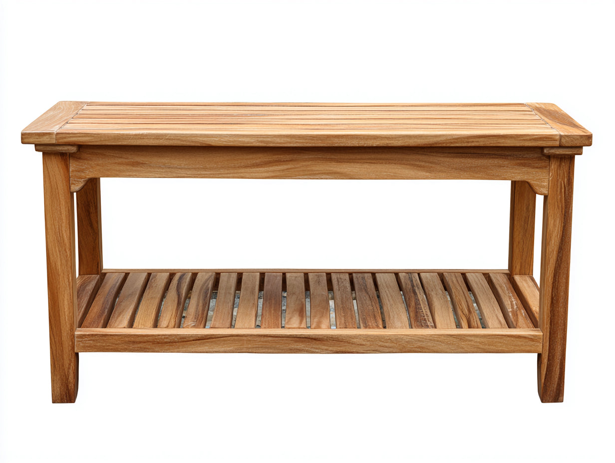 Banco de jardín de madera maciza 90x45x45 cm - Marrón natural - Con estante inferior de almacenamiento