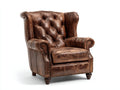 Sillón orejero de cuero sintético 90x94x108 cm - Marrón envejecido - Estilo Chesterfield con capitoné clásico