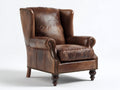 Sillón orejero de cuero sintético 91x95x110 cm - Marrón vintage - Diseño clásico con respaldo alto