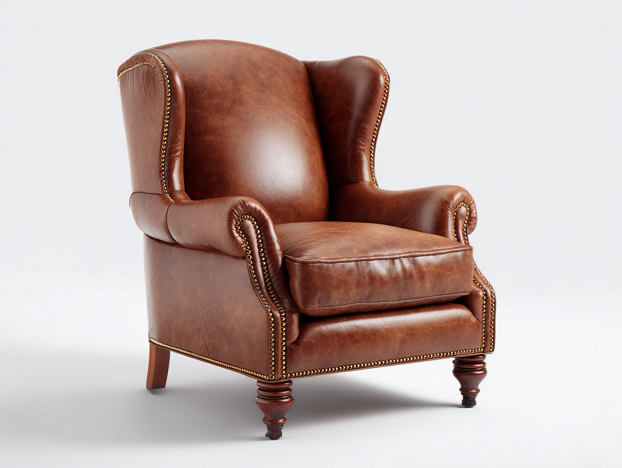 Sillón orejero tapizado piel sintética 88x92x112 cm - Marrón coñac - Estilo clásico