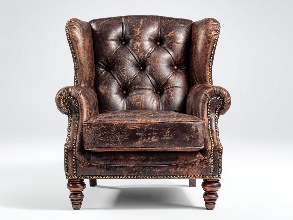 Sillón orejero tapizado piel sintética 88x92x110 cm - Marrón oscuro - Estilo clásico