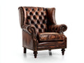 Sillón orejero tapizado piel sintética 90x94x112 cm - Marrón oscuro - Estilo clásico