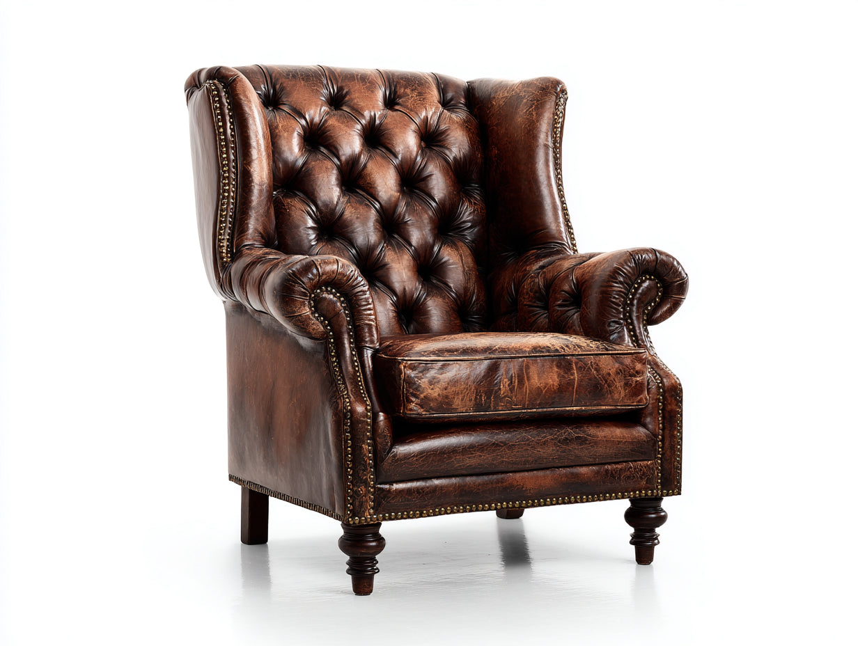 Sillón orejero tapizado piel sintética 90x94x112 cm - Marrón oscuro - Estilo clásico