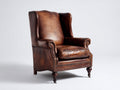 Sillón orejero de cuero sintético 90x95x112 cm - Marrón vintage - Diseño clásico con respaldo alto