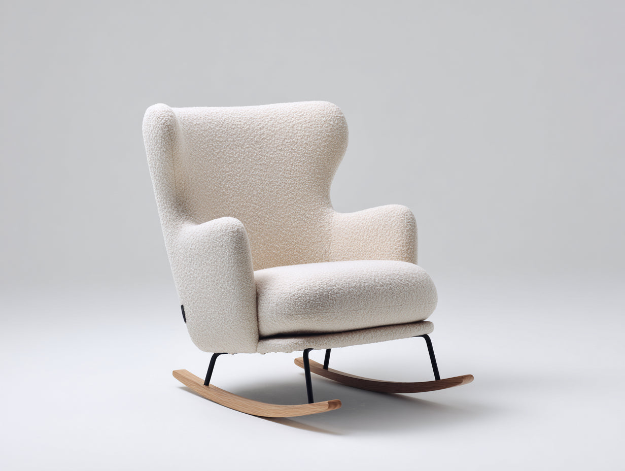 Mecedoras tapizada tela bouclé 80x92x104 cm - Blanco-Negro-Madera natural - Diseño moderno