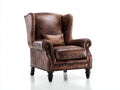 Sillón orejero tapizado piel sintética 90x95x112 cm - Marrón envejecido - Estilo clásico