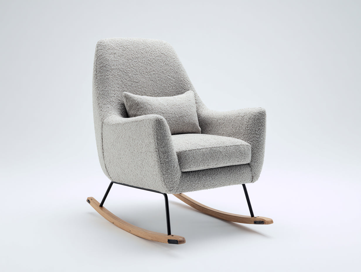 Mecedoras de tela bouclé 84x96x105 cm - Gris claro - Diseño moderno con base mecedora