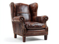 Sillón orejero tapizado piel sintética 86x90x108 cm - Marrón oscuro - Estilo clásico