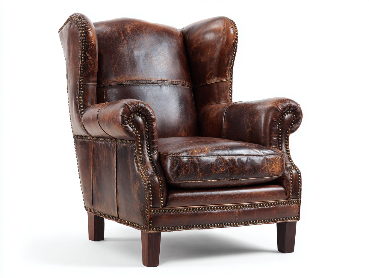 Sillón orejero tapizado piel sintética 86x90x108 cm - Marrón oscuro - Estilo clásico