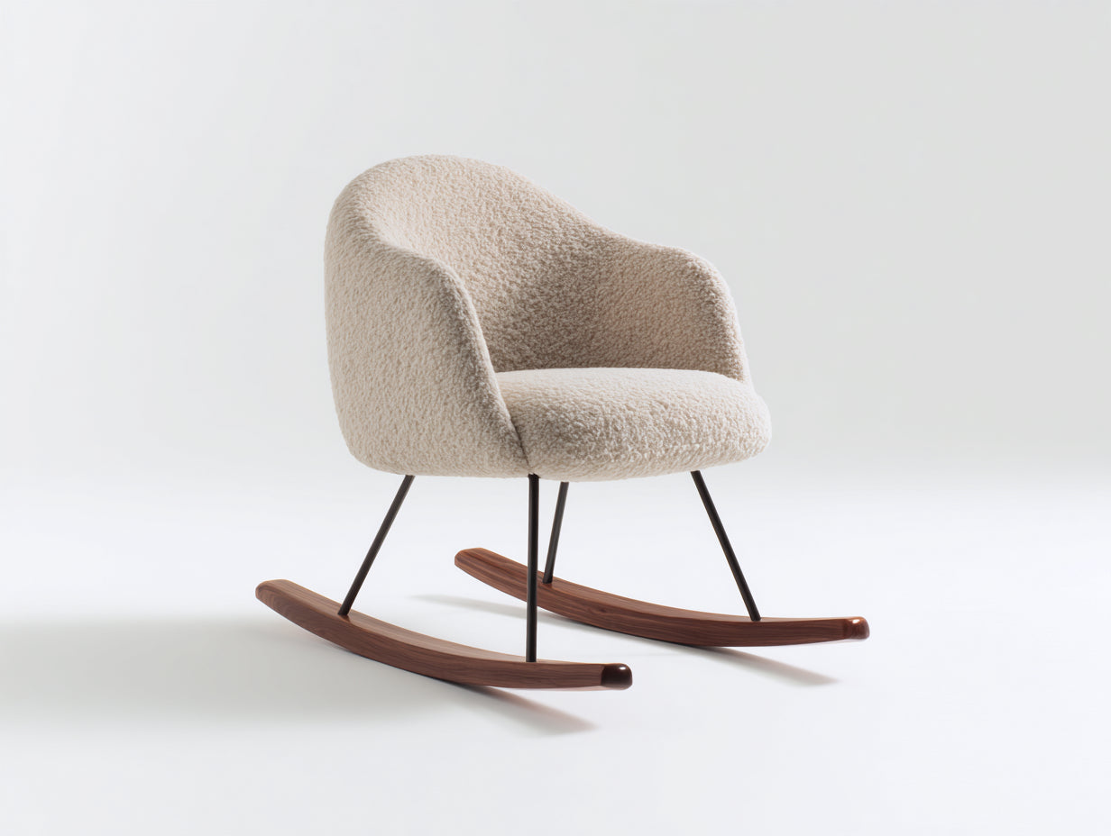 Mecedoras tapizada tela bouclé 82x88x84 cm - Beige-Negro-Madera natural - Diseño moderno