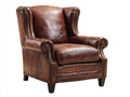 Sillón orejero de cuero sintético 88x92x108 cm - Marrón vintage - Estilo clásico con respaldo alto