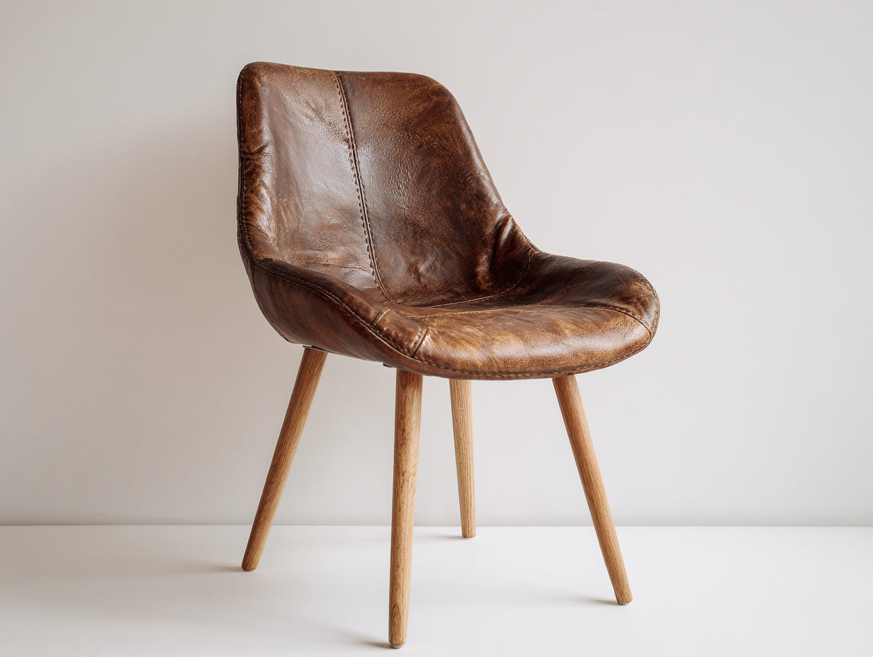 Silla de comedor tapizada en piel sintetica marron envejecido con patas de madera estilo moderno 50x55x85 cm Sillas de comedor