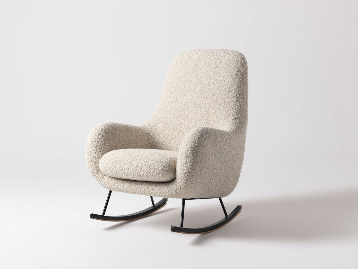Mecedoras de tela bouclé 76x92x100 cm - Blanco crema - Diseño moderno con base mecedora