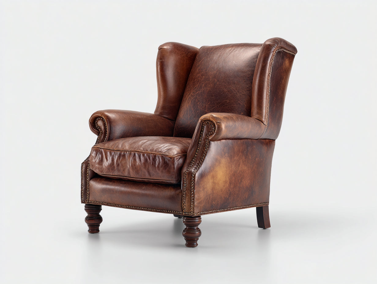 Sillón orejero tapizado piel sintética 89x93x111 cm - Marrón oscuro - Estilo clásico