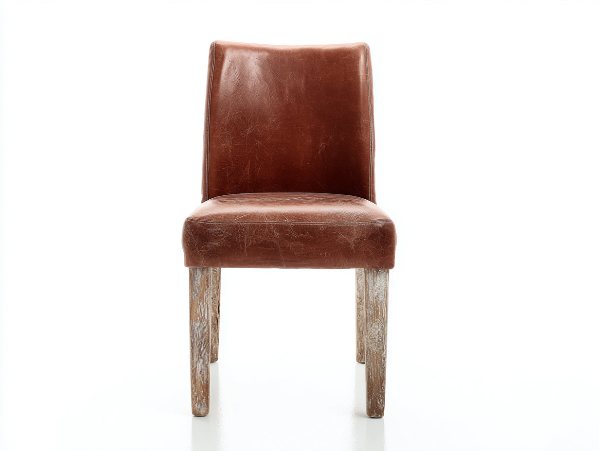 Silla de comedor tapizada en piel sintetica marron envejecido con patas de madera estilo industrial 45x55x92 cm Sillas de comedor
